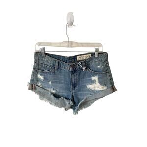 Pistola Distressed Mid Rise Raw Hem 2" Short Denim Shorts Blue Size 28 Small NEW